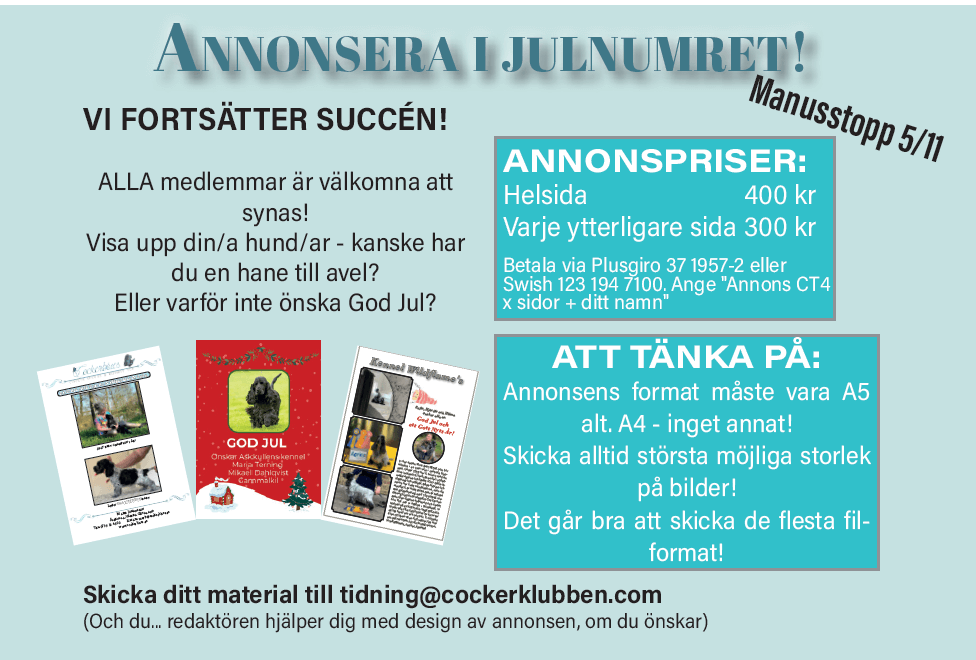 Annonsera i Cockertidningens julnummer!